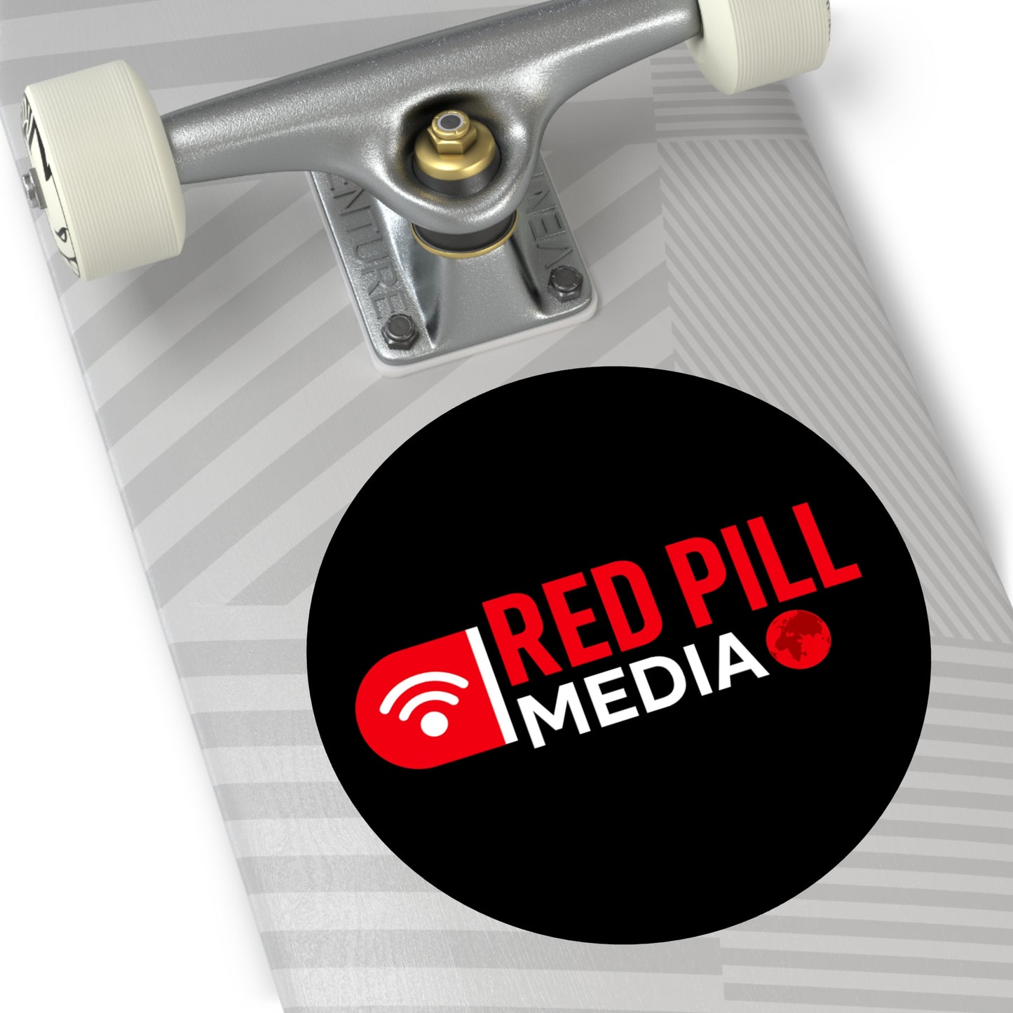 Red Pill Media Logo Round Vinyl Sticker — Black Tech Podcast Emblem