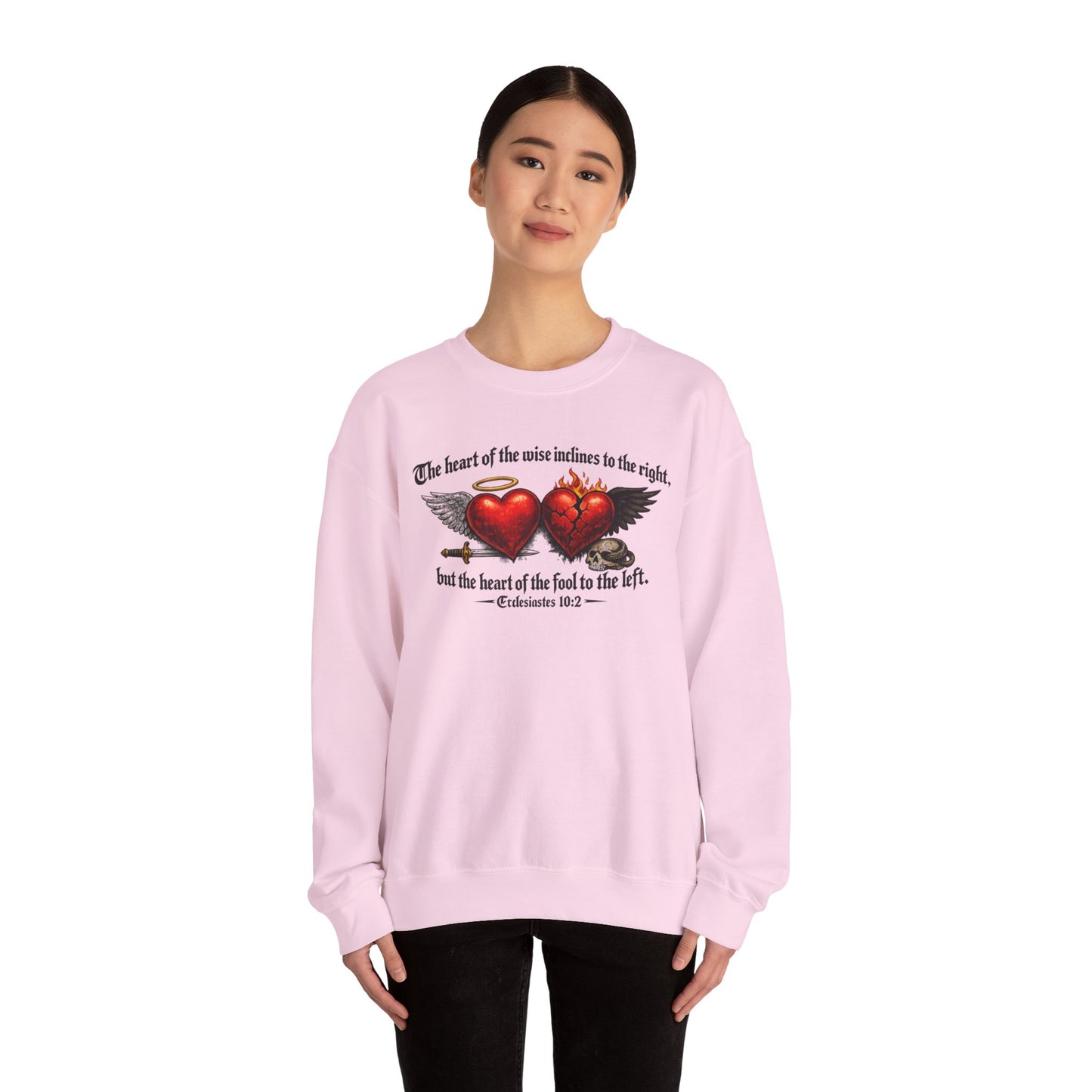 Ecclesiastes 10:2 Winged Hearts Conservative & Liberal Meanings~ Gildan Brand Crewneck Sweatshirt