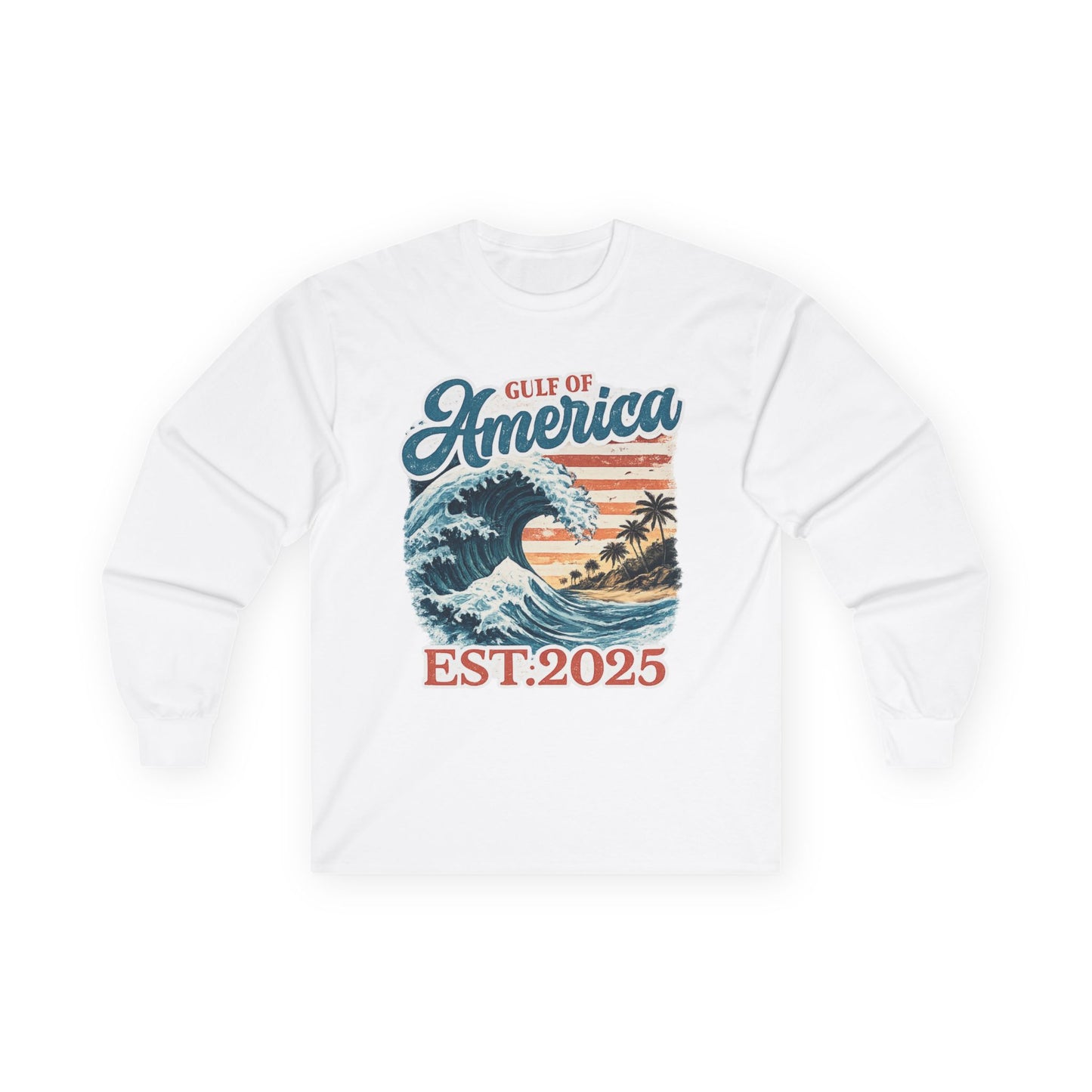 Gulf of America Est. 2025 Waves Gildan Brand Long Sleeve T-Shirt