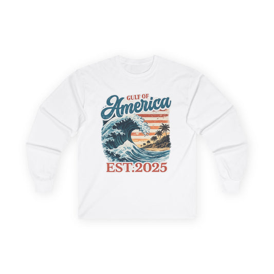 Gulf of America Est. 2025 Waves Gildan Brand Long Sleeve T-Shirt