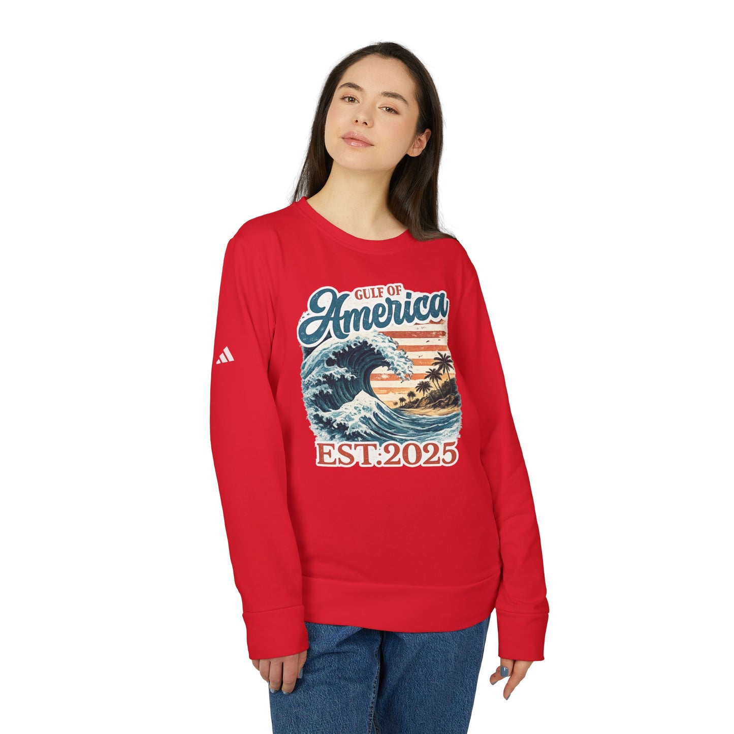 Gulf of America Est. 2025 Waves Adidas Brand Crewneck Sweatshirt