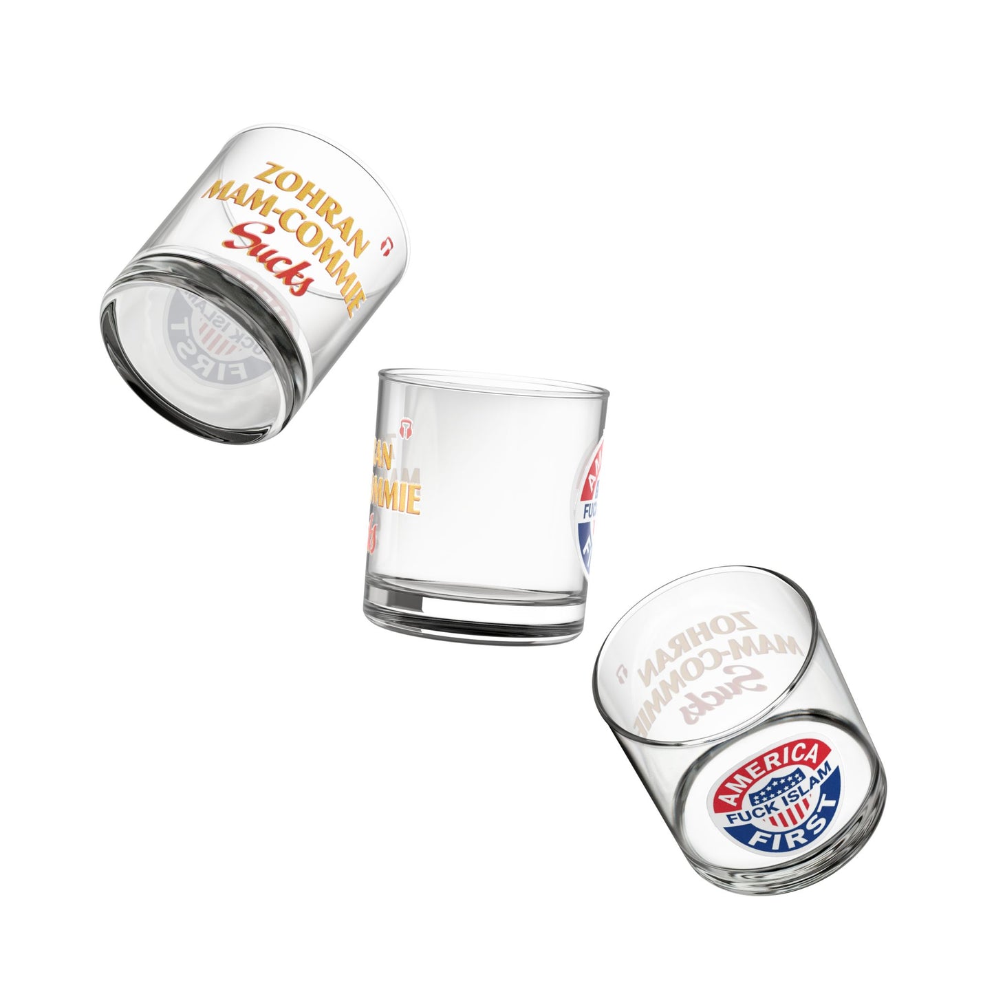 Zohran Mam-Commie Sucks/America First F*CK ISLAM 10oz Whiskey Glass