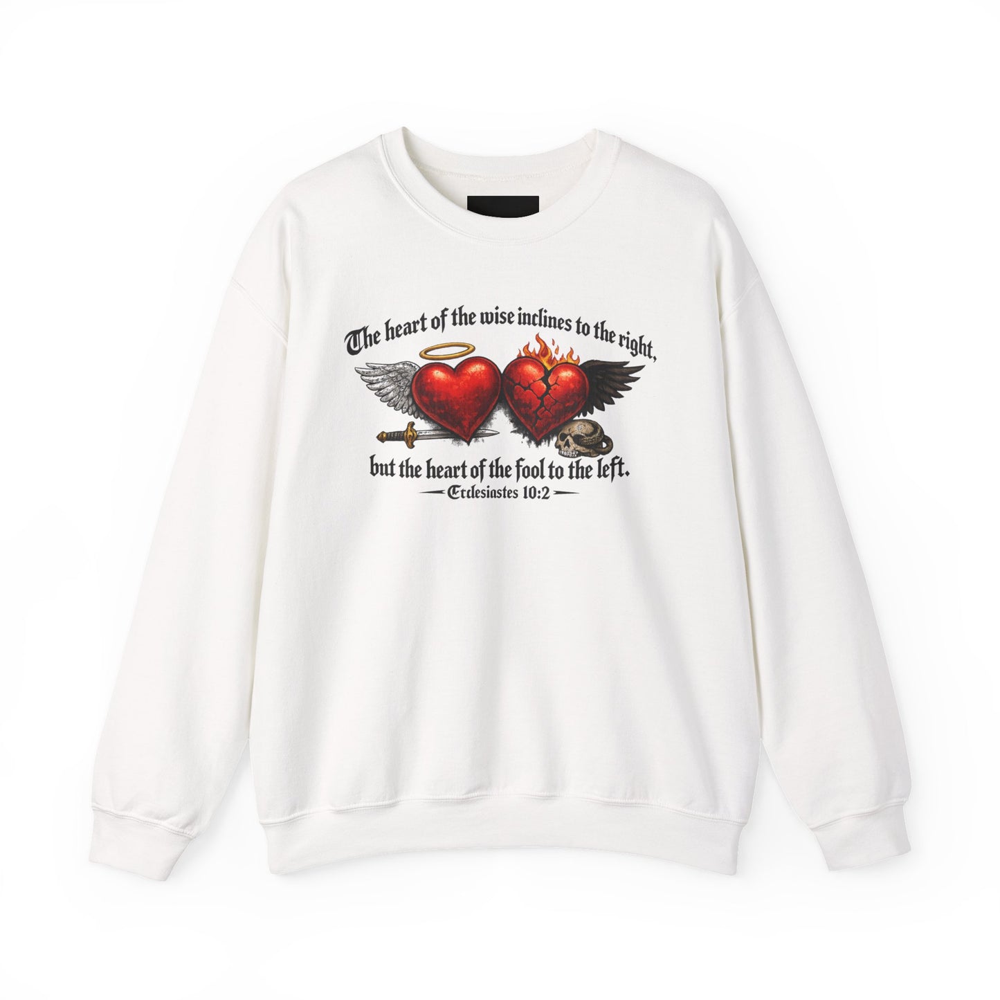 Ecclesiastes 10:2 Winged Hearts Conservative & Liberal Meanings~ Gildan Brand Crewneck Sweatshirt