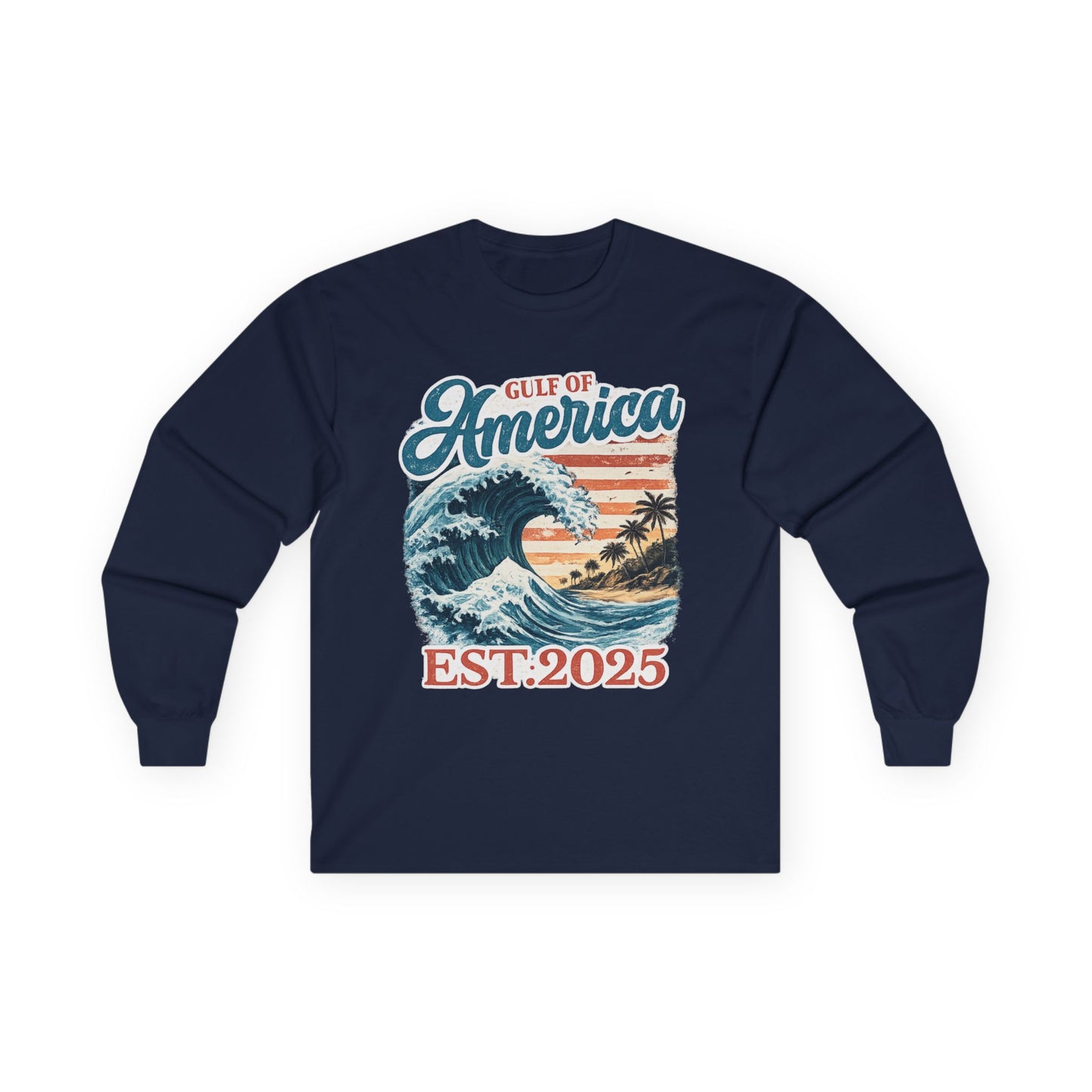 Gulf of America Est. 2025 Waves Gildan Brand Long Sleeve T-Shirt