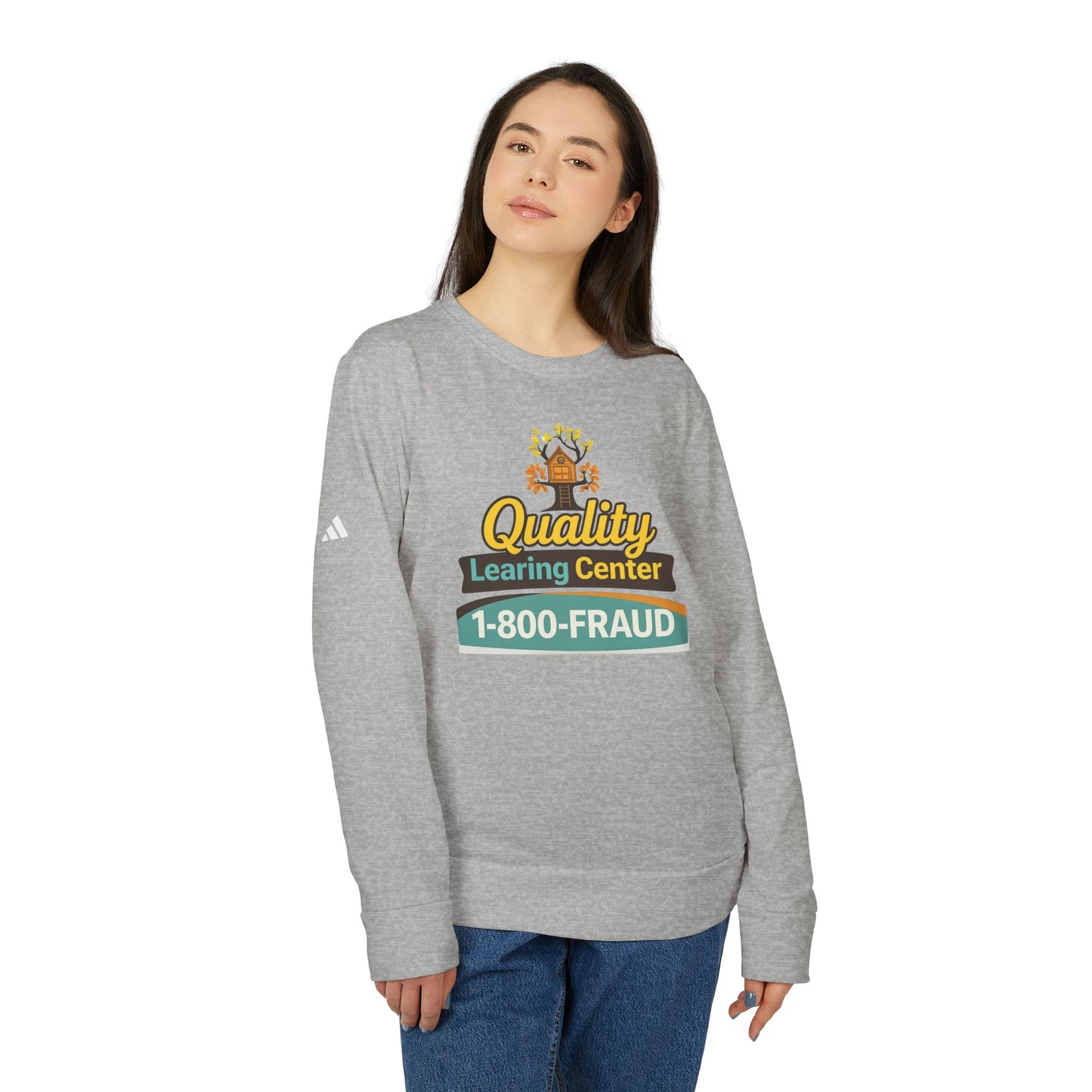 "Quality Learing Center" 1-800-FRAUD Adidas Brand Crewneck Sweatshirt