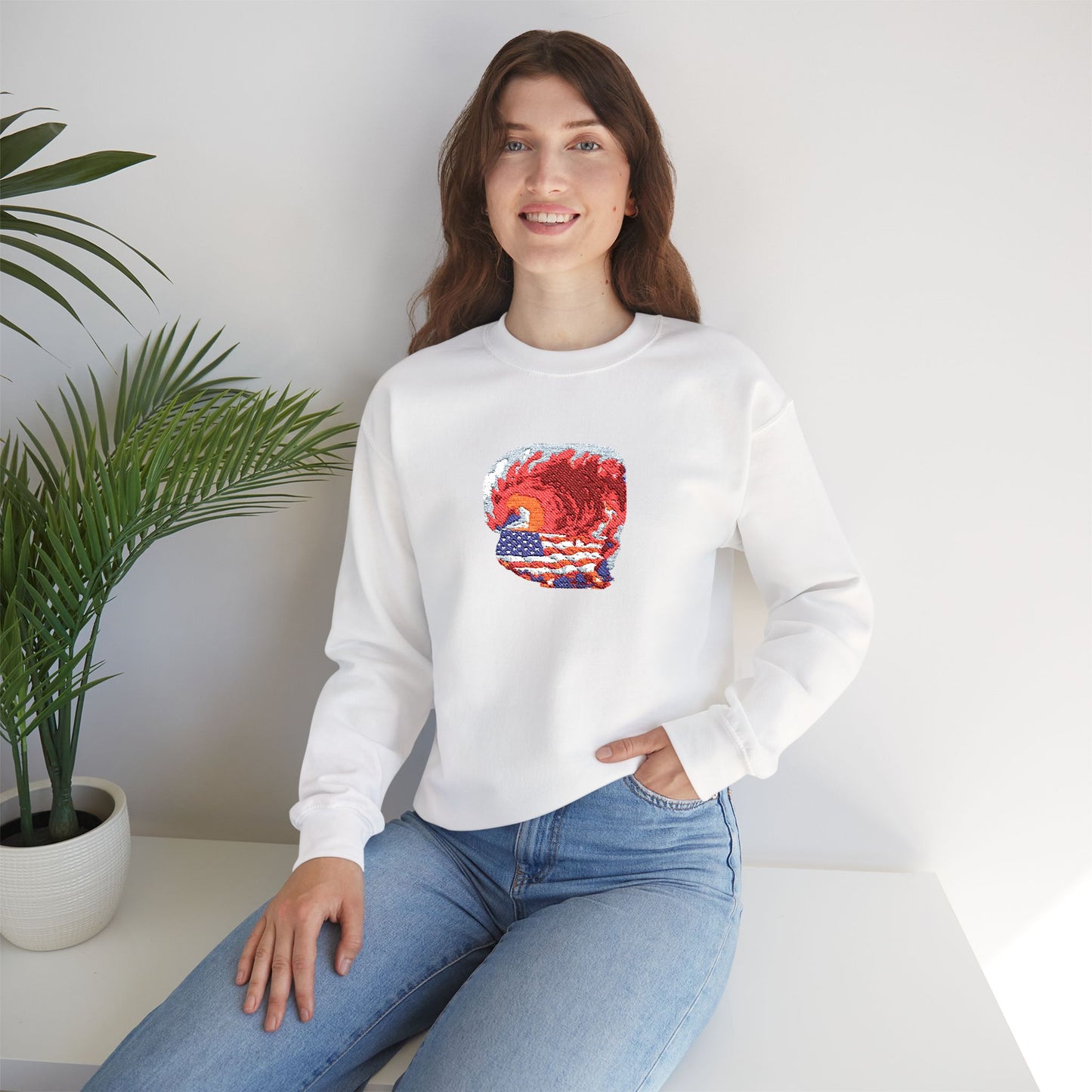 Red Wave USA Comfort Color Brand Embroidered Crewneck Sweatshirt