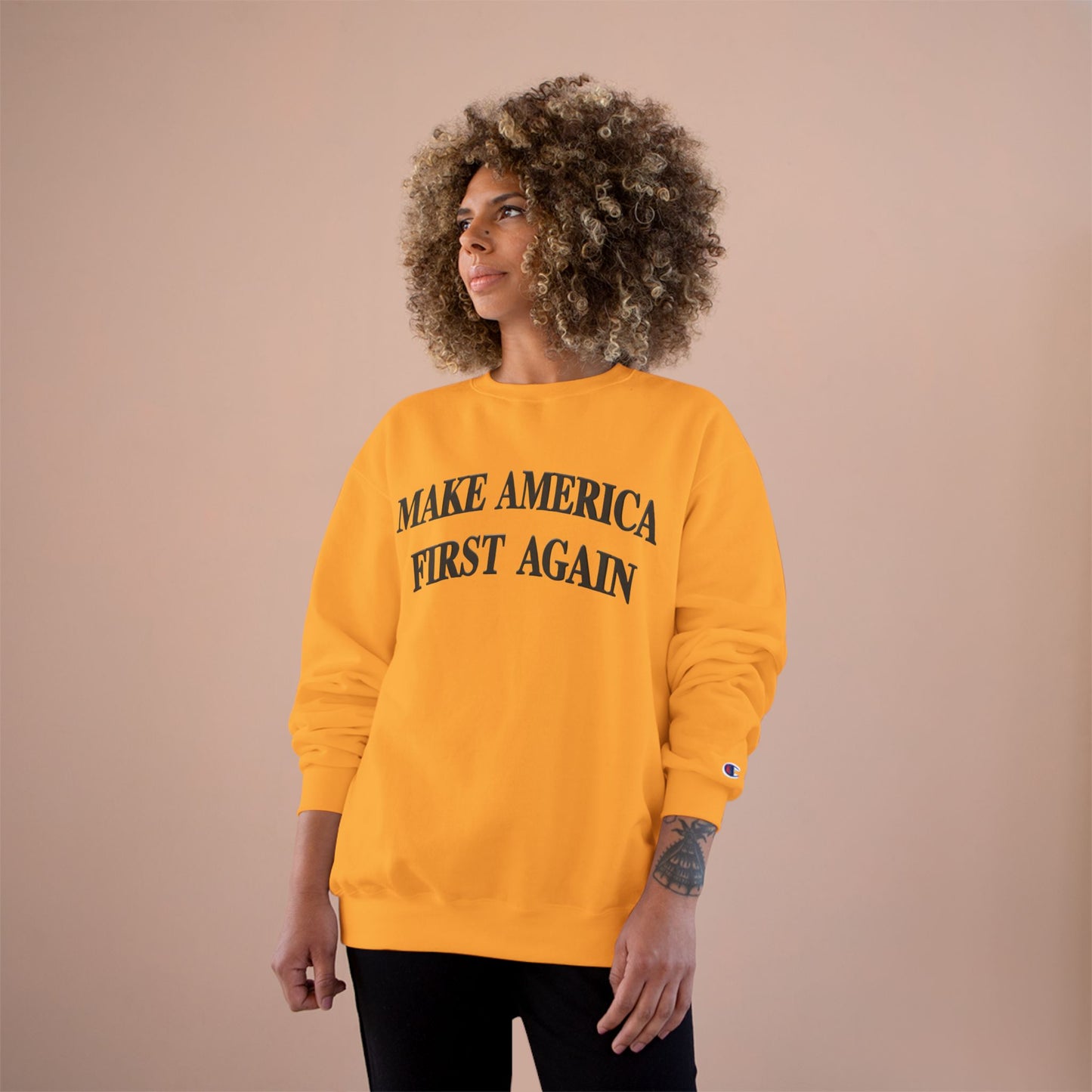 Black Make America First Again Champion Brand Sweatshirt