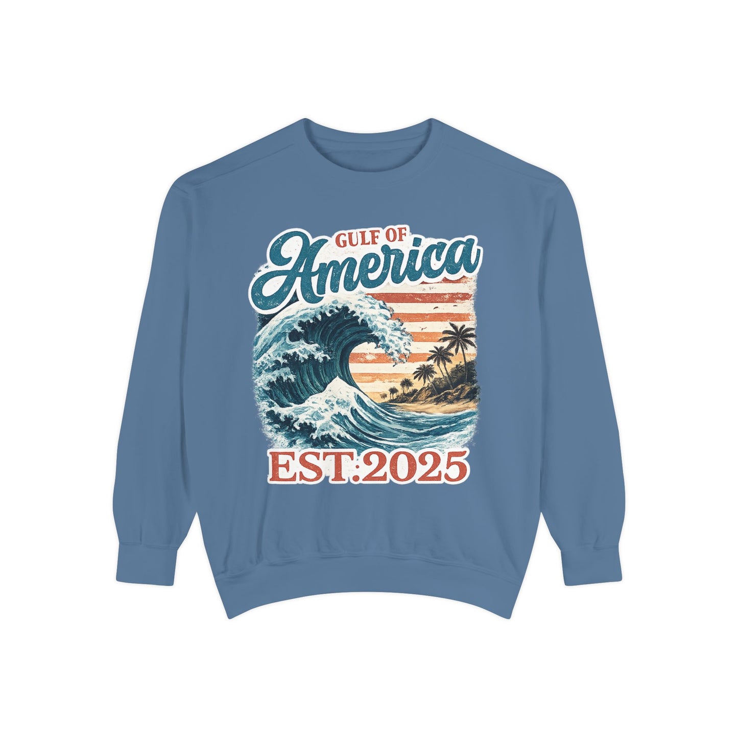 Gulf of America Est. 2025 Waves Comfort Color Brand Crewneck Sweatshirt