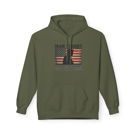 "Iran Forgot, Our President Has 34 Felonies" President Trump Gildan Brand Hoodie