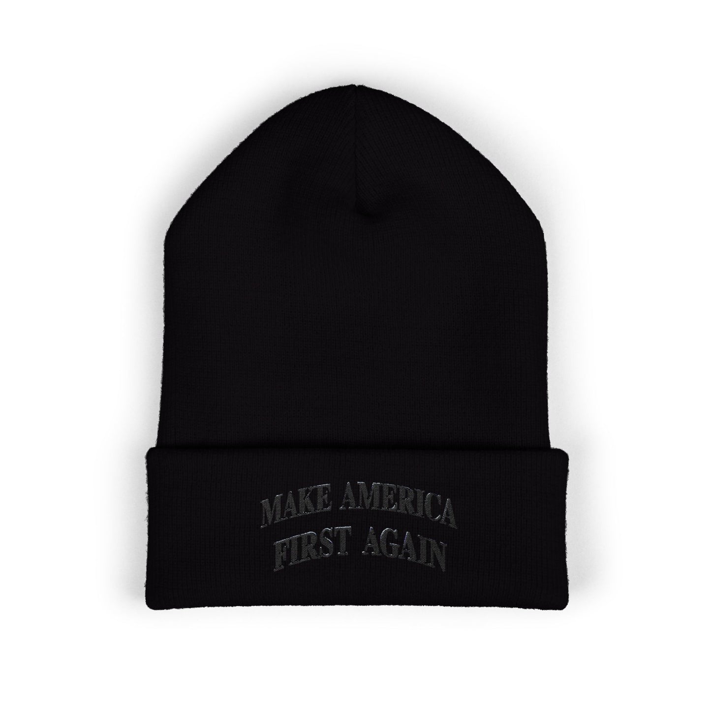 Embroidered Black 'Make America First Again' Cuffed Beanie