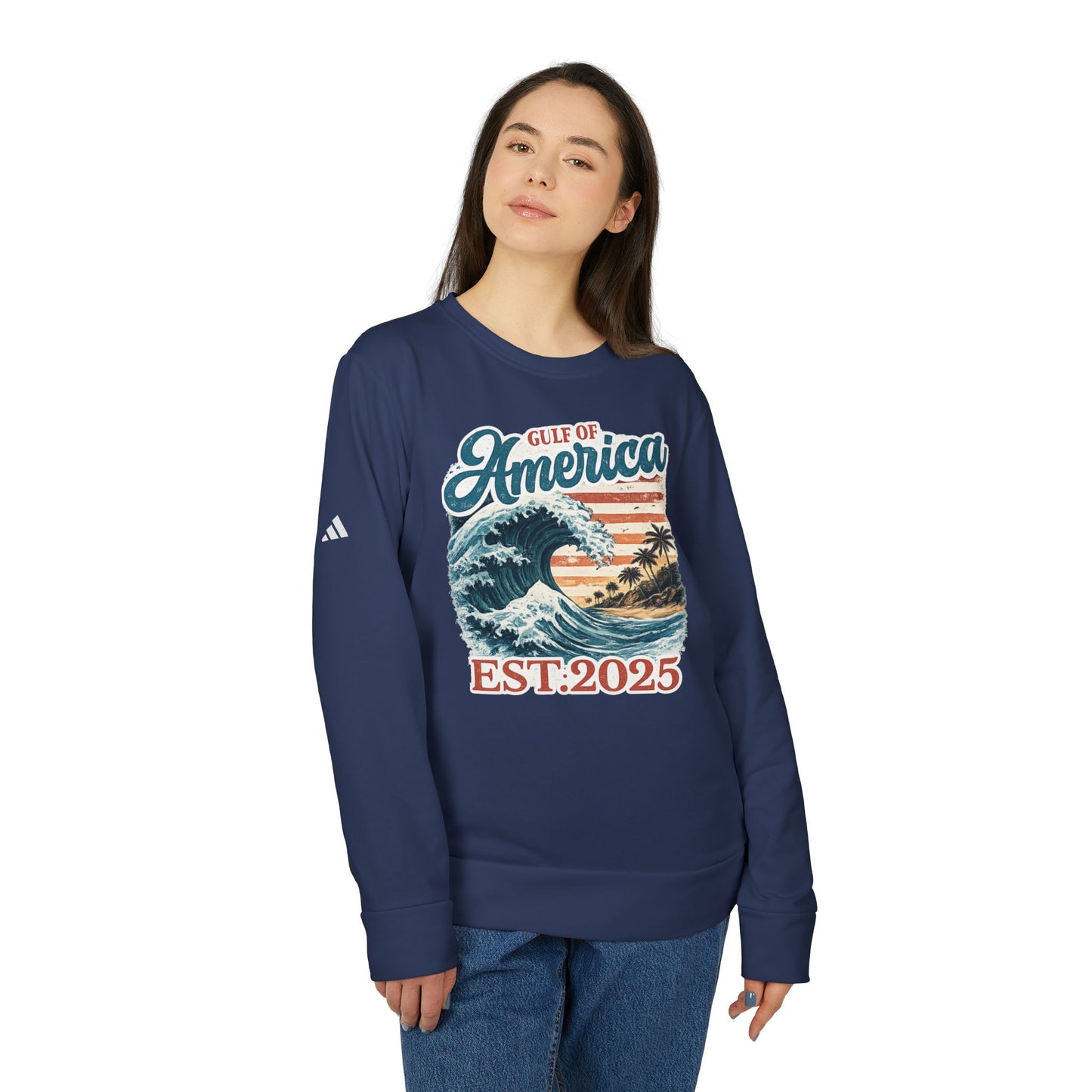Gulf of America Est. 2025 Waves Adidas Brand Crewneck Sweatshirt