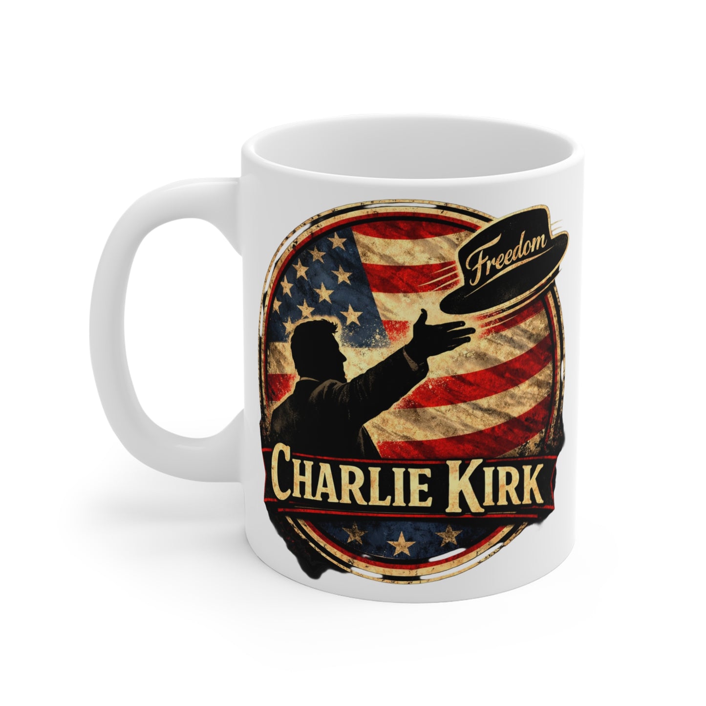 Patriotic Freedom Coffee Mug — Vintage American Flag Silhouette