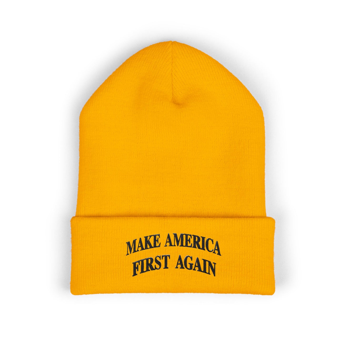 Embroidered Black 'Make America First Again' Cuffed Beanie