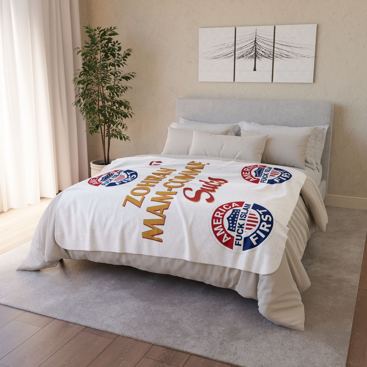 Zohran Mam-Commie Sucks/America First F*CK ISLAM Fleece Sherpa Blanket