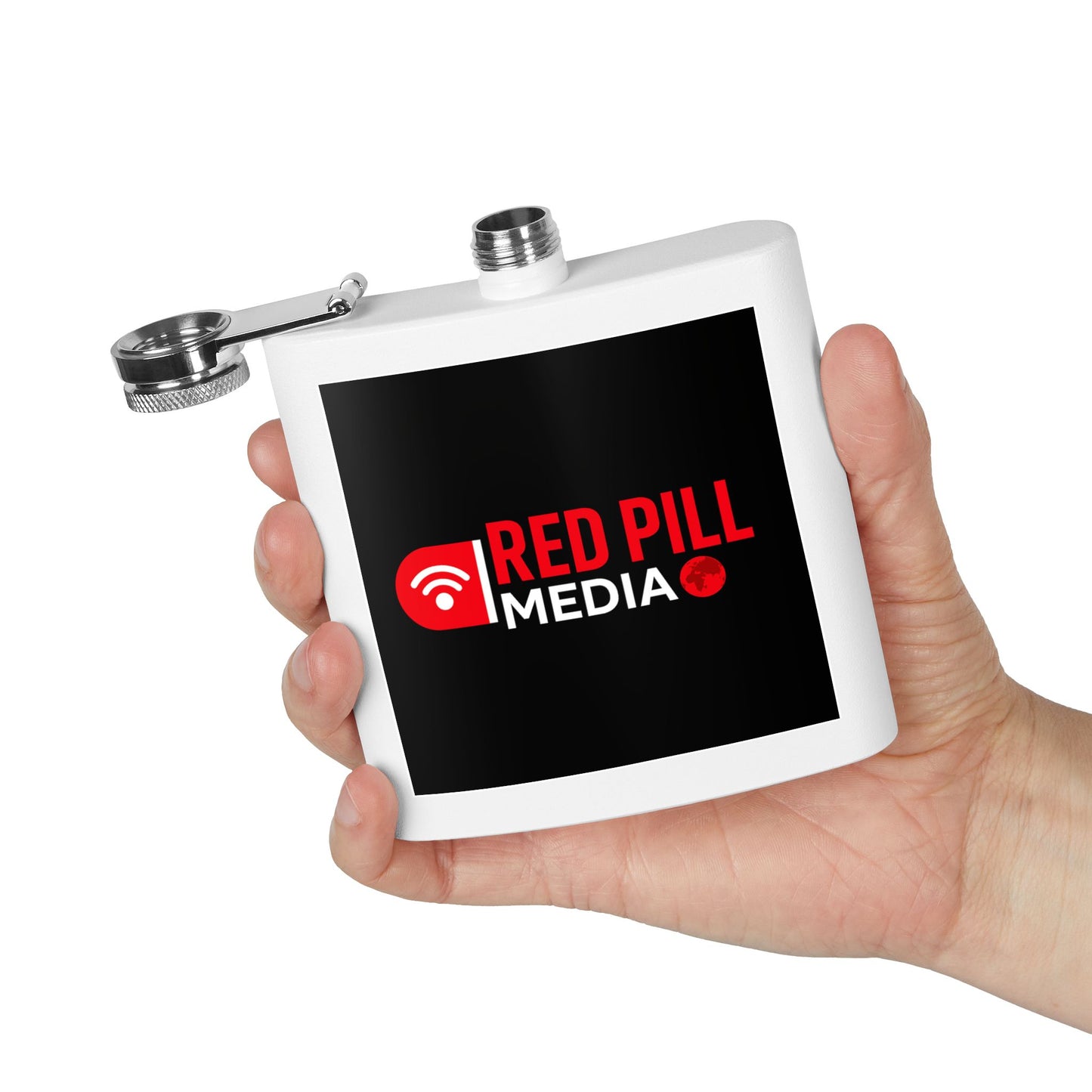 Red Pill Media Logo 6oz Stainless Steel Hip Flask