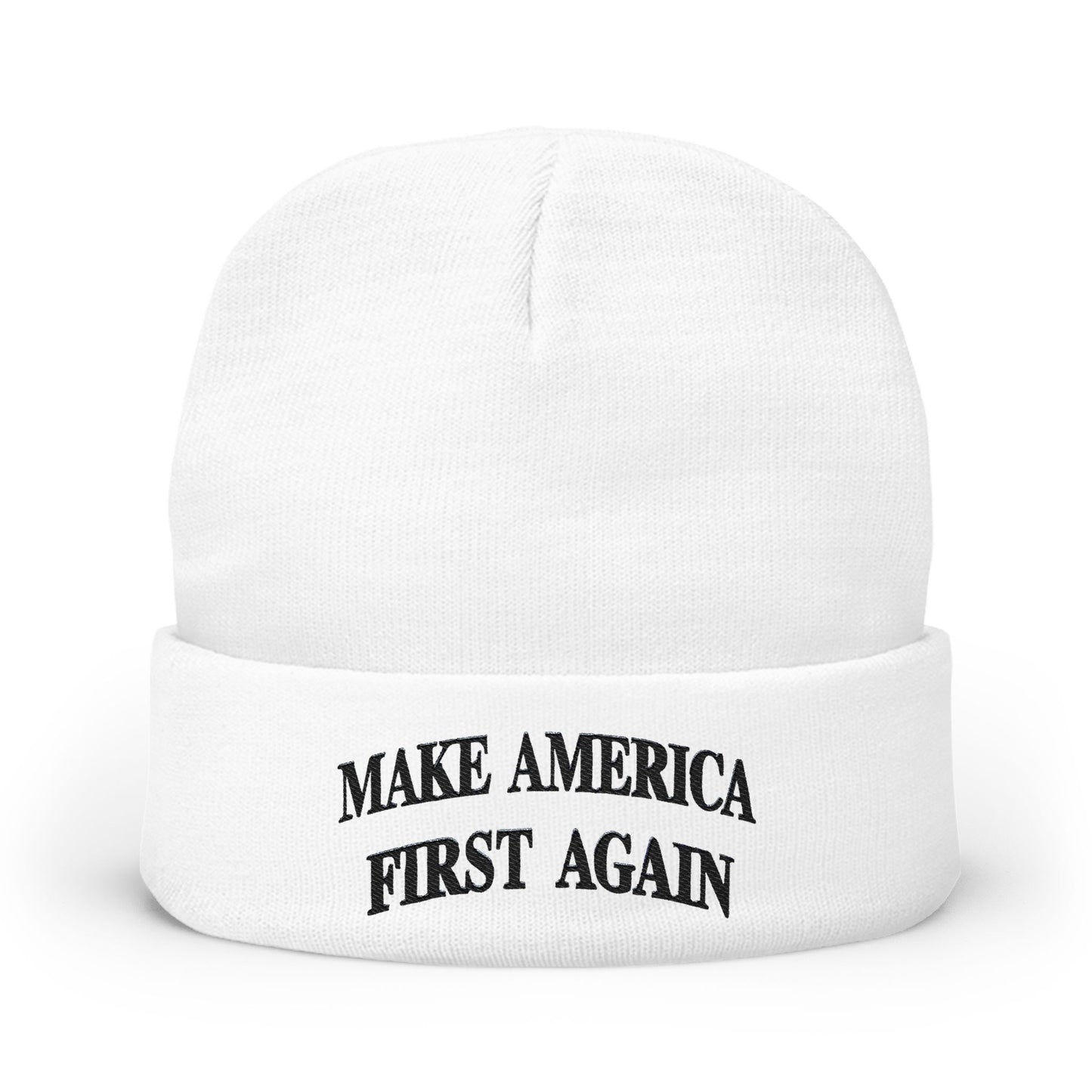 Black "Make America First Again" Embroidered Knit Beanie — "Make America First Again" Beanie