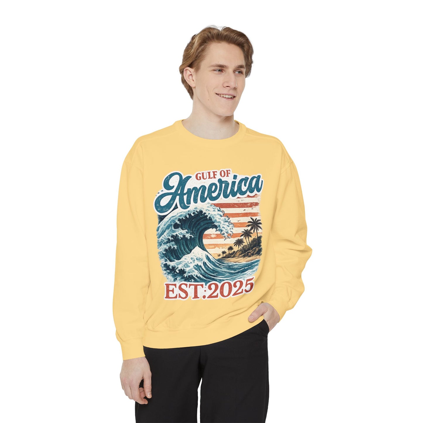Gulf of America Est. 2025 Waves Comfort Color Brand Crewneck Sweatshirt