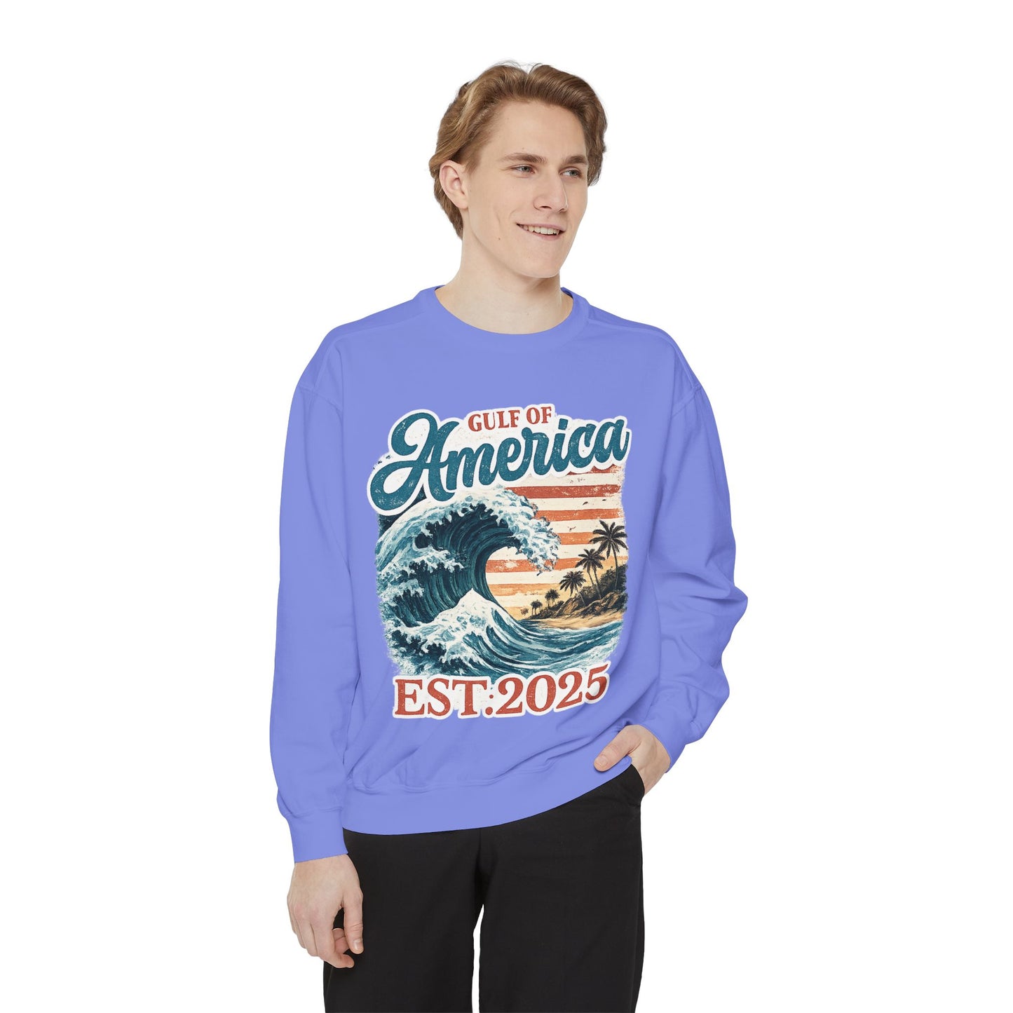 Gulf of America Est. 2025 Waves Comfort Color Brand Crewneck Sweatshirt