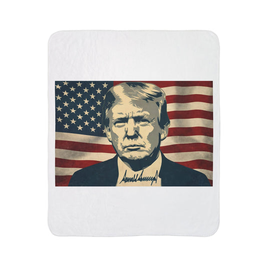 President Trump American Flag Signature Sherpa Blanket
