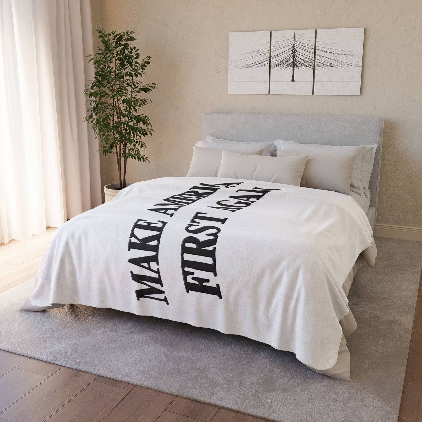 Black "Make America First Again" Fleece Sherpa Blanket