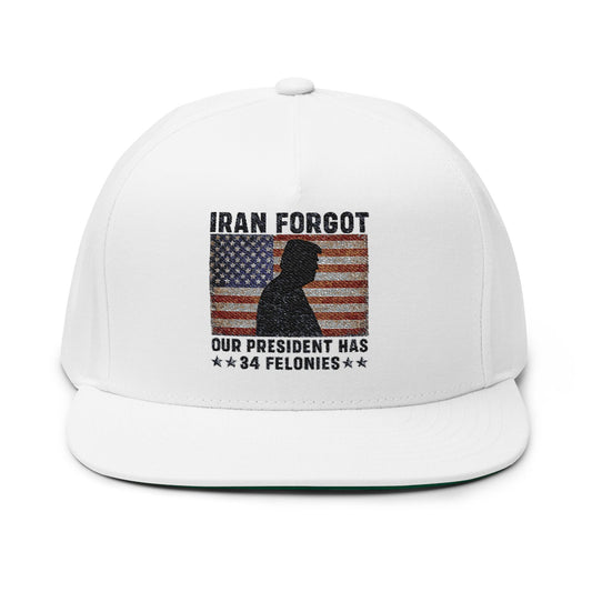 "Iran Forgot, Our President Has 34 Felonies" President Trump Flat Bill Hat