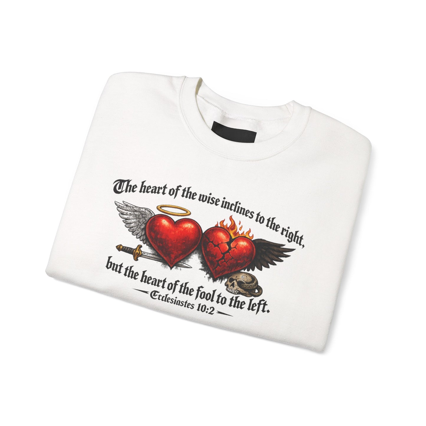 Ecclesiastes 10:2 Winged Hearts Conservative & Liberal Meanings~ Gildan Brand Crewneck Sweatshirt