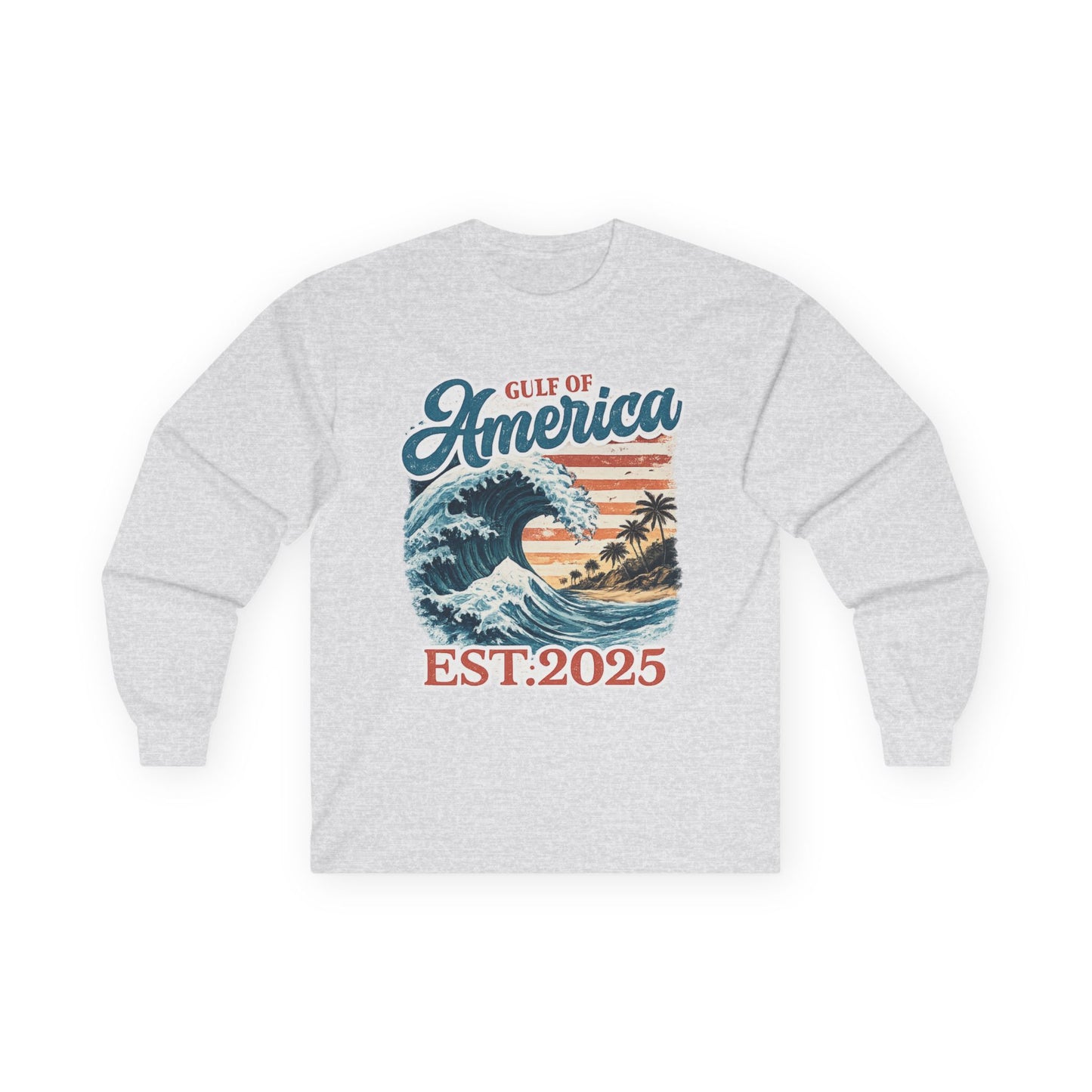 Gulf of America Est. 2025 Waves Gildan Brand Long Sleeve T-Shirt