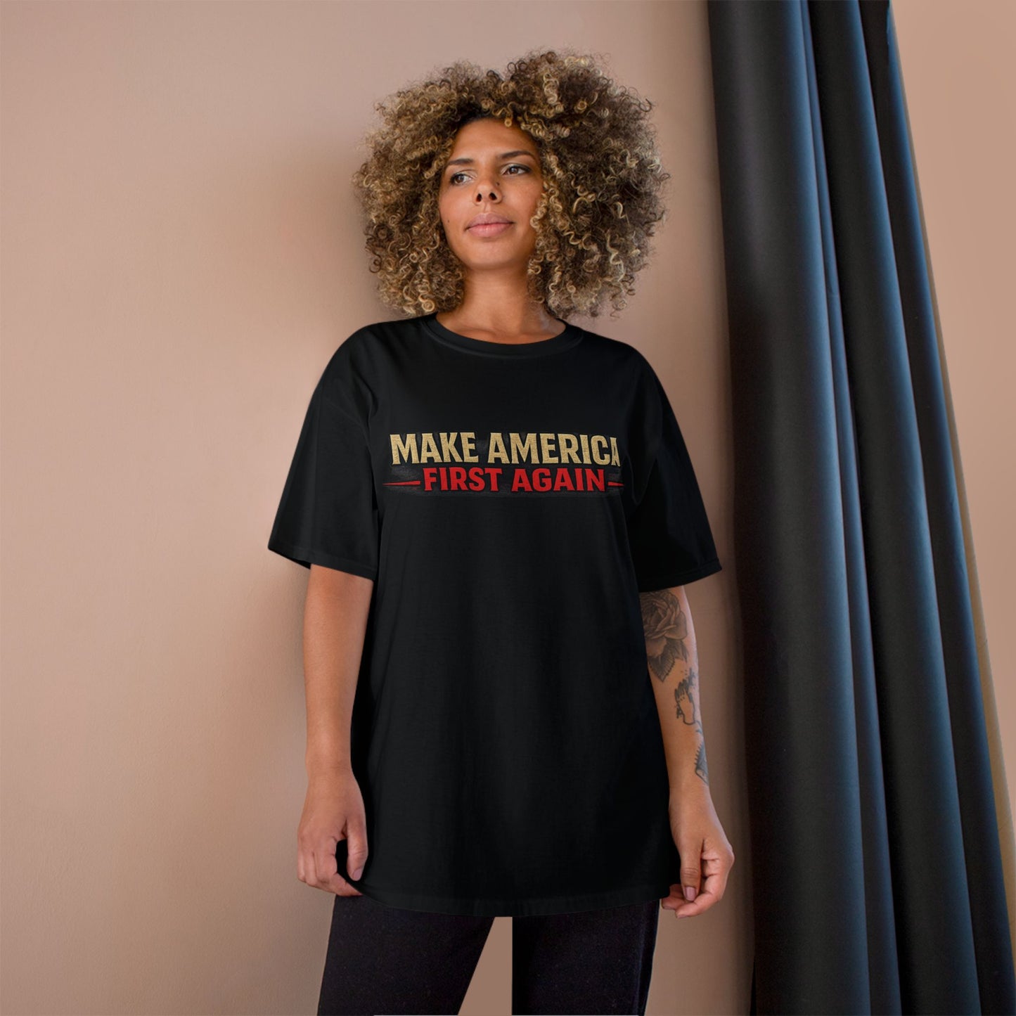 "Make America First Again" Book Merch Champion Brand T-Shirt
