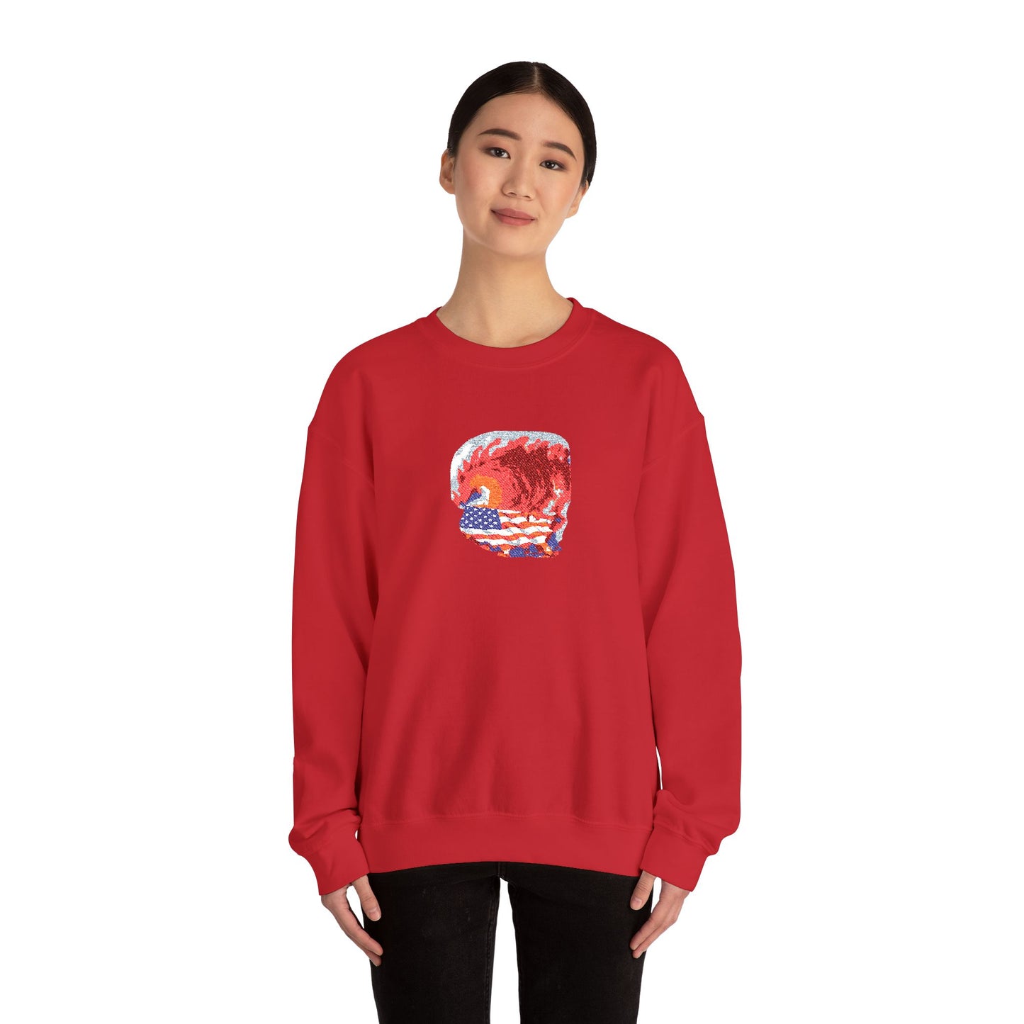 Red Wave USA Comfort Color Brand Embroidered Crewneck Sweatshirt