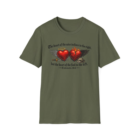 Ecclesiastes 10:2 Winged Hearts Conservative & Liberal Meanings Gildan Brand T-Shirt