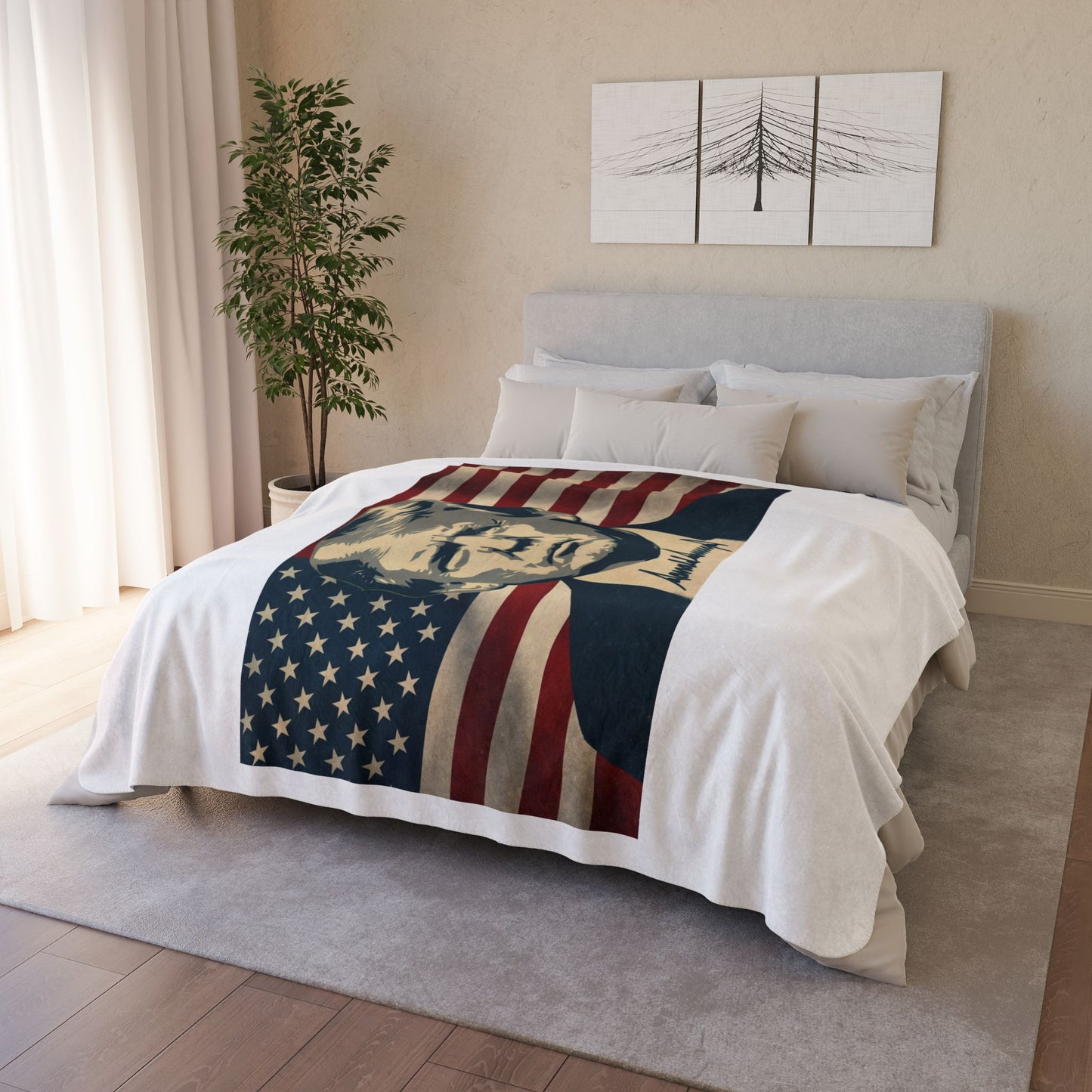 President Trump American Flag Signature Sherpa Blanket
