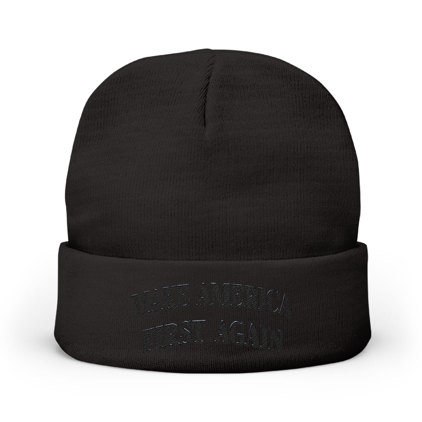 Black "Make America First Again" Embroidered Knit Beanie — "Make America First Again" Beanie
