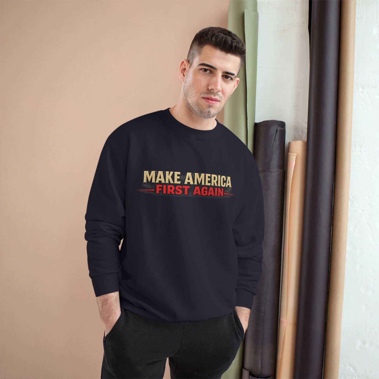 "Make America First Again" America First Is Not A Slogan - It's A Standard Champion Brand Crewneck SweatShirt
