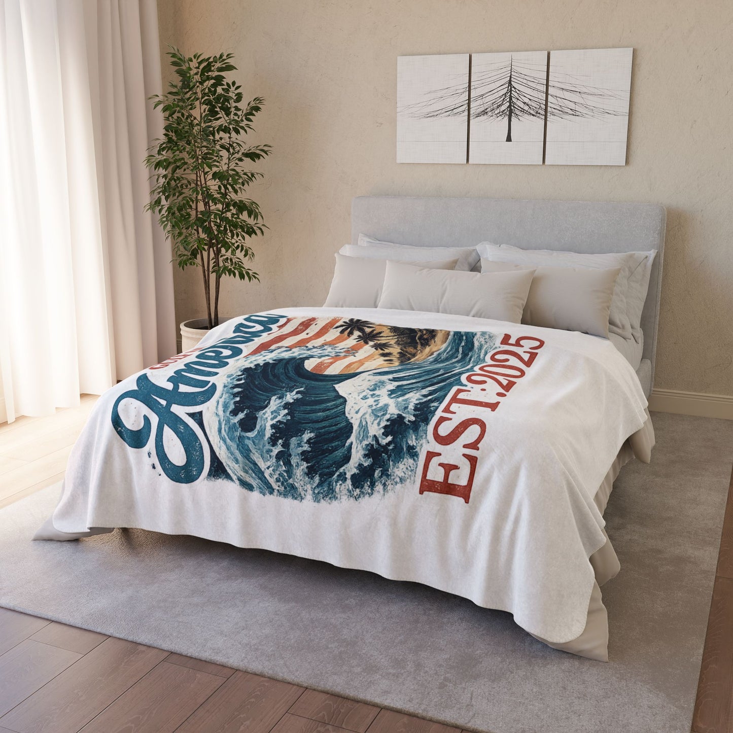 Gulf of America EST. 2025 Waves Fleece Sherpa Blanket