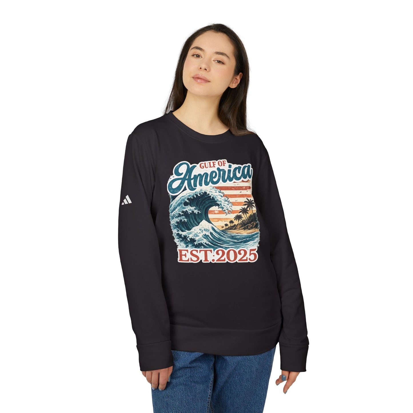 Gulf of America Est. 2025 Waves Adidas Brand Crewneck Sweatshirt