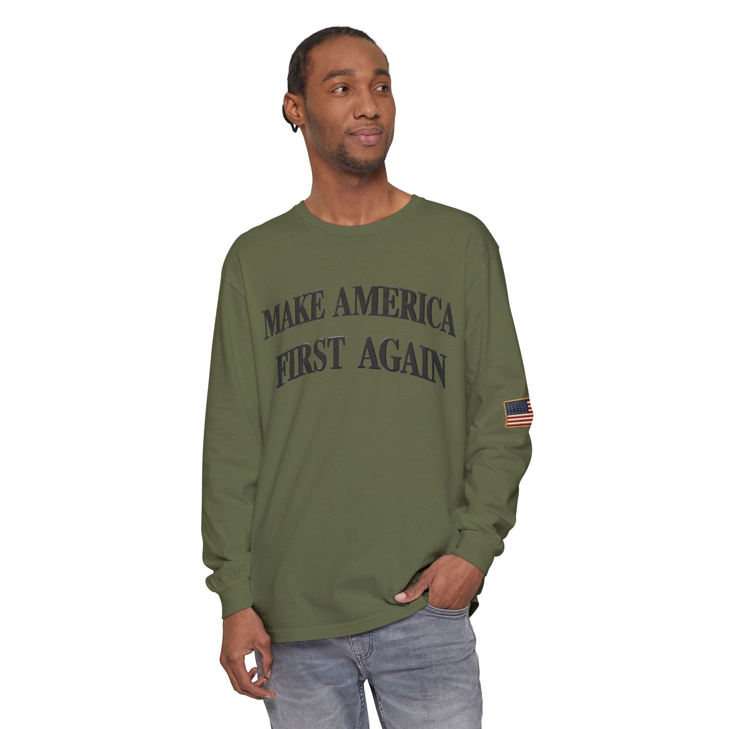 Black "Make America First Again" Long Sleeve T-Shirt