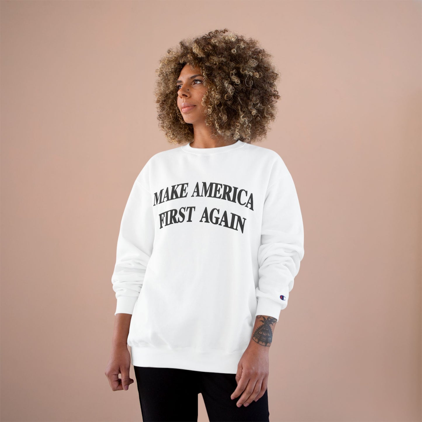 Black Make America First Again Champion Brand Sweatshirt