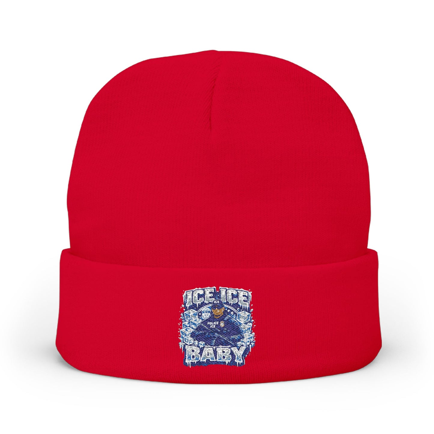 Ice Ice Baby ICE Agent Embroidered Knit Beanie