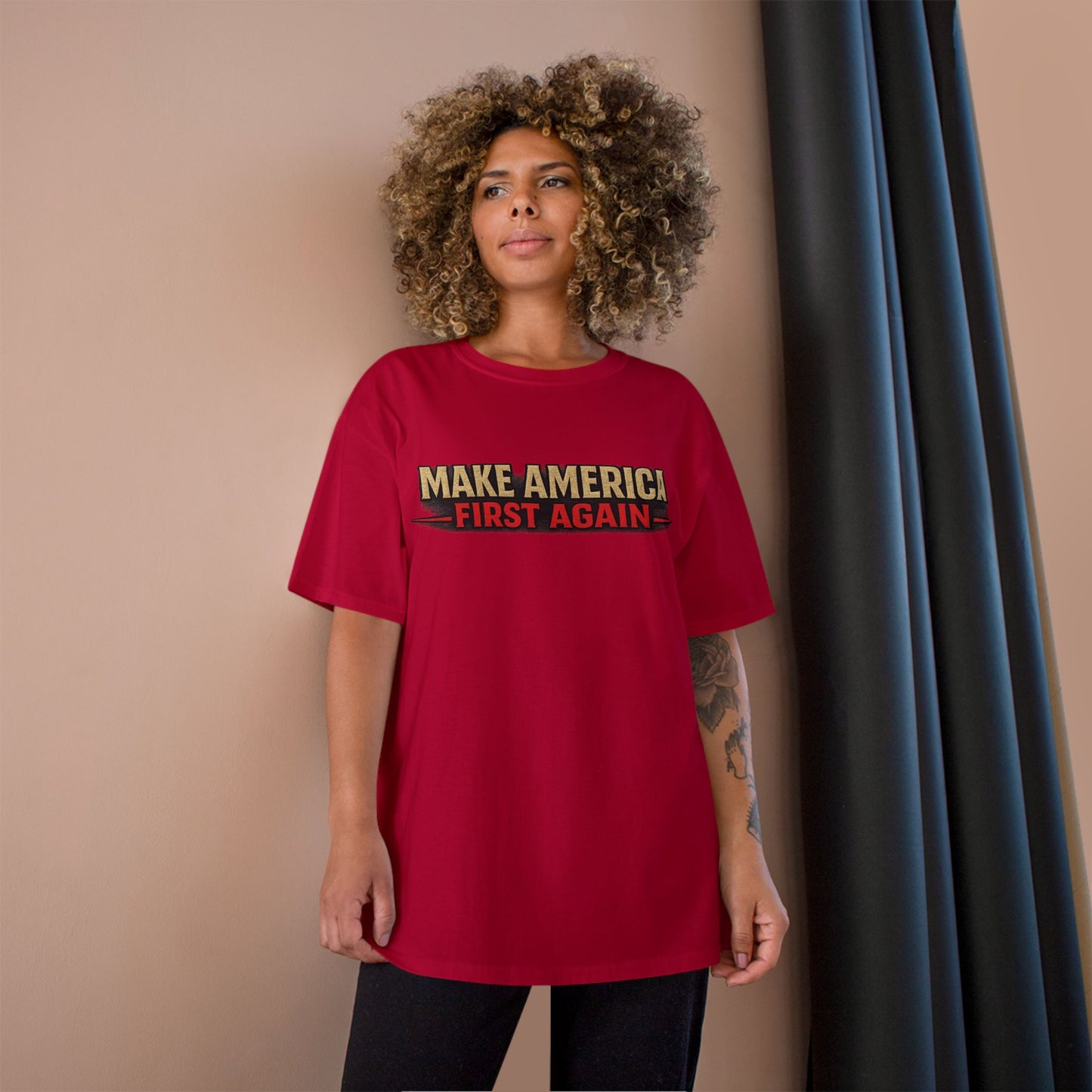 "Make America First Again" Book Merch Champion Brand T-Shirt