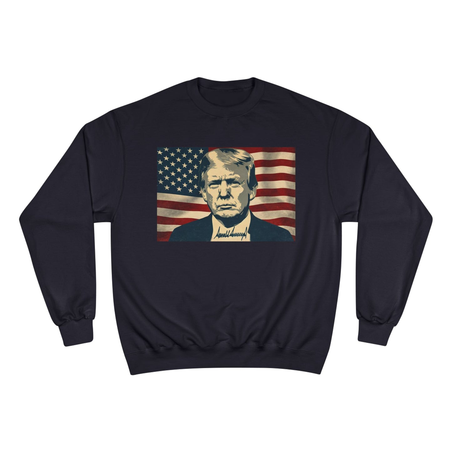 President Trump American Flag Signature Champion Brand Crewneck Sweatshirt