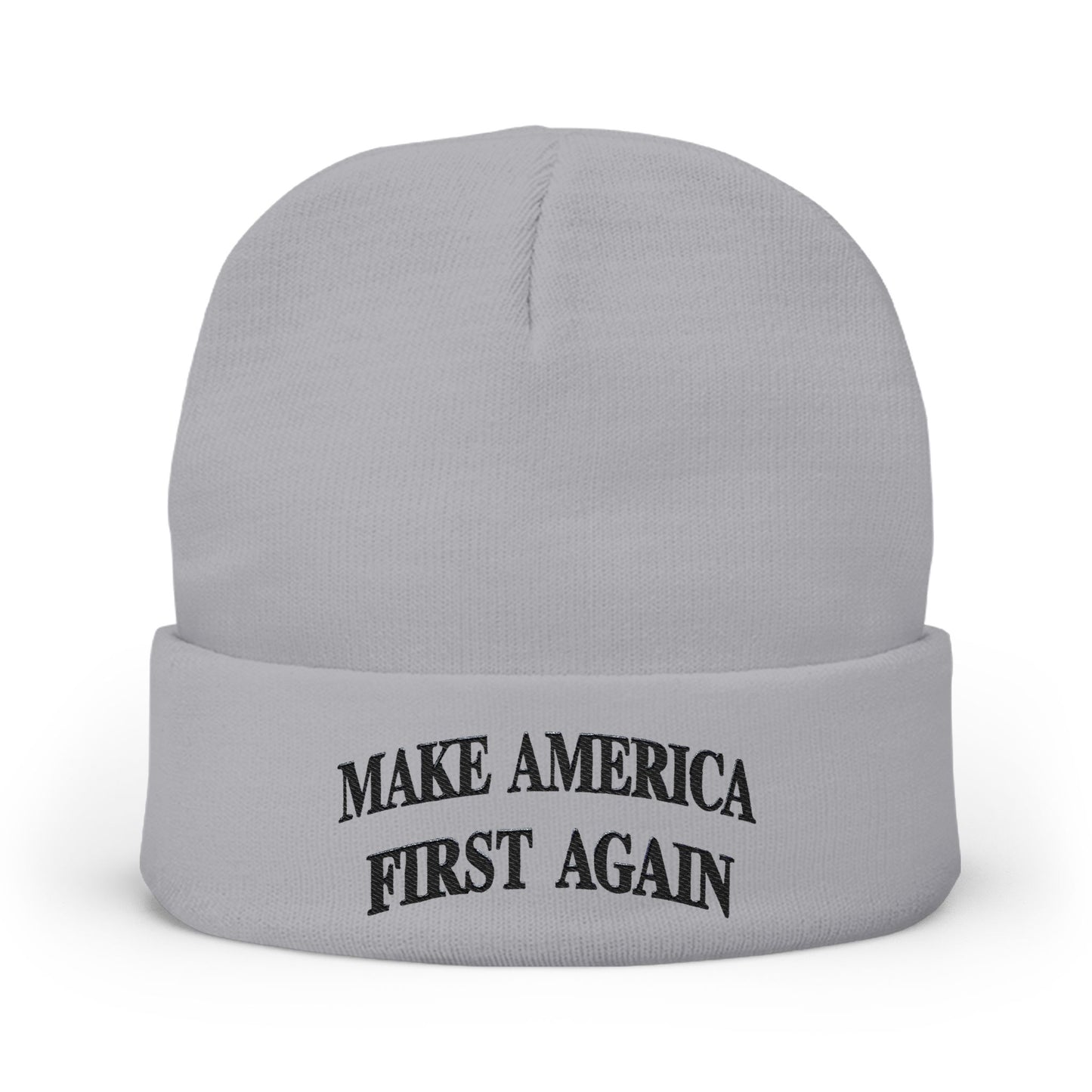 Black "Make America First Again" Embroidered Knit Beanie — "Make America First Again" Beanie