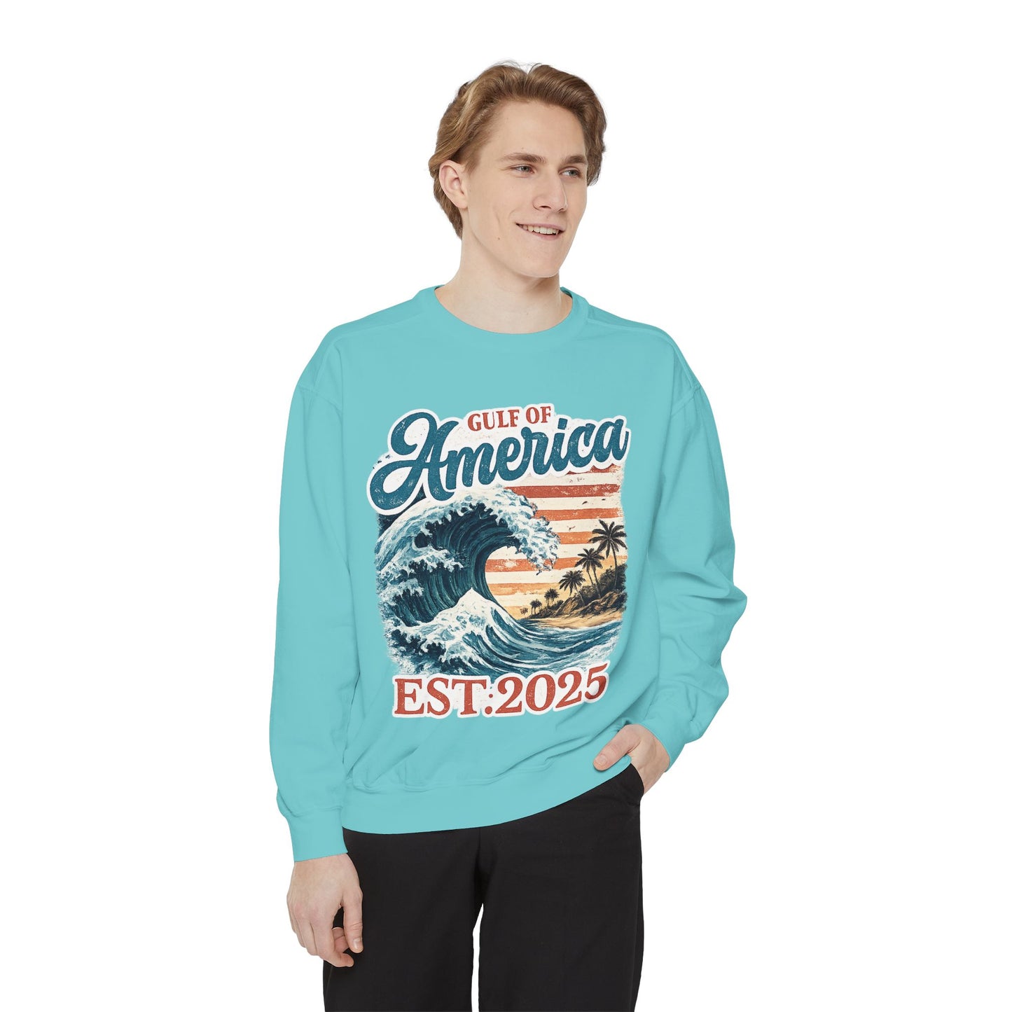 Gulf of America Est. 2025 Waves Comfort Color Brand Crewneck Sweatshirt