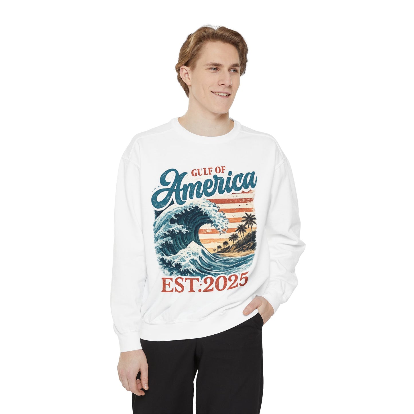 Gulf of America Est. 2025 Waves Comfort Color Brand Crewneck Sweatshirt