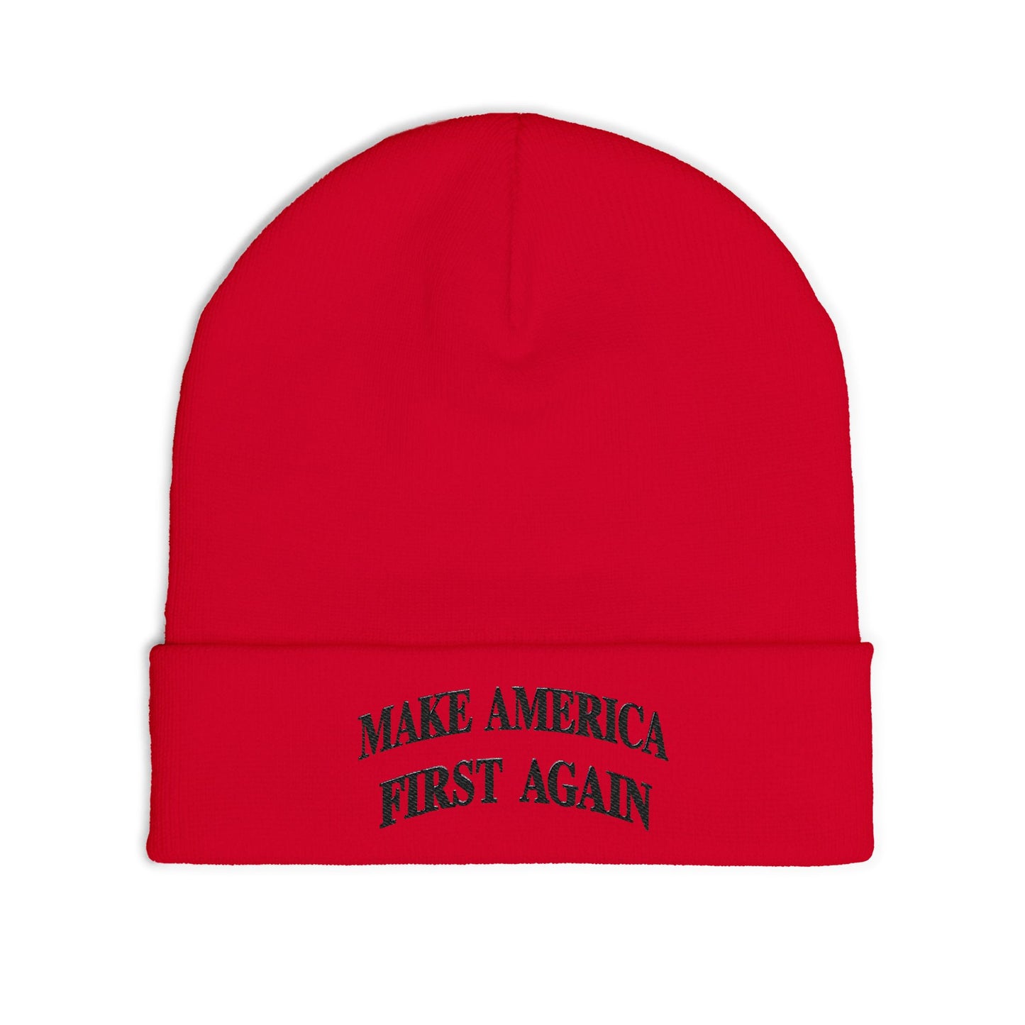 Black "Make America First Again" Embroidered Knit Beanie — "Make America First Again" Beanie