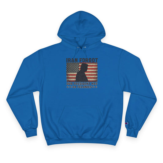 "Iran Forgot, Our President Has 34 Felonies" President Trump Champion Brand Hoodie
