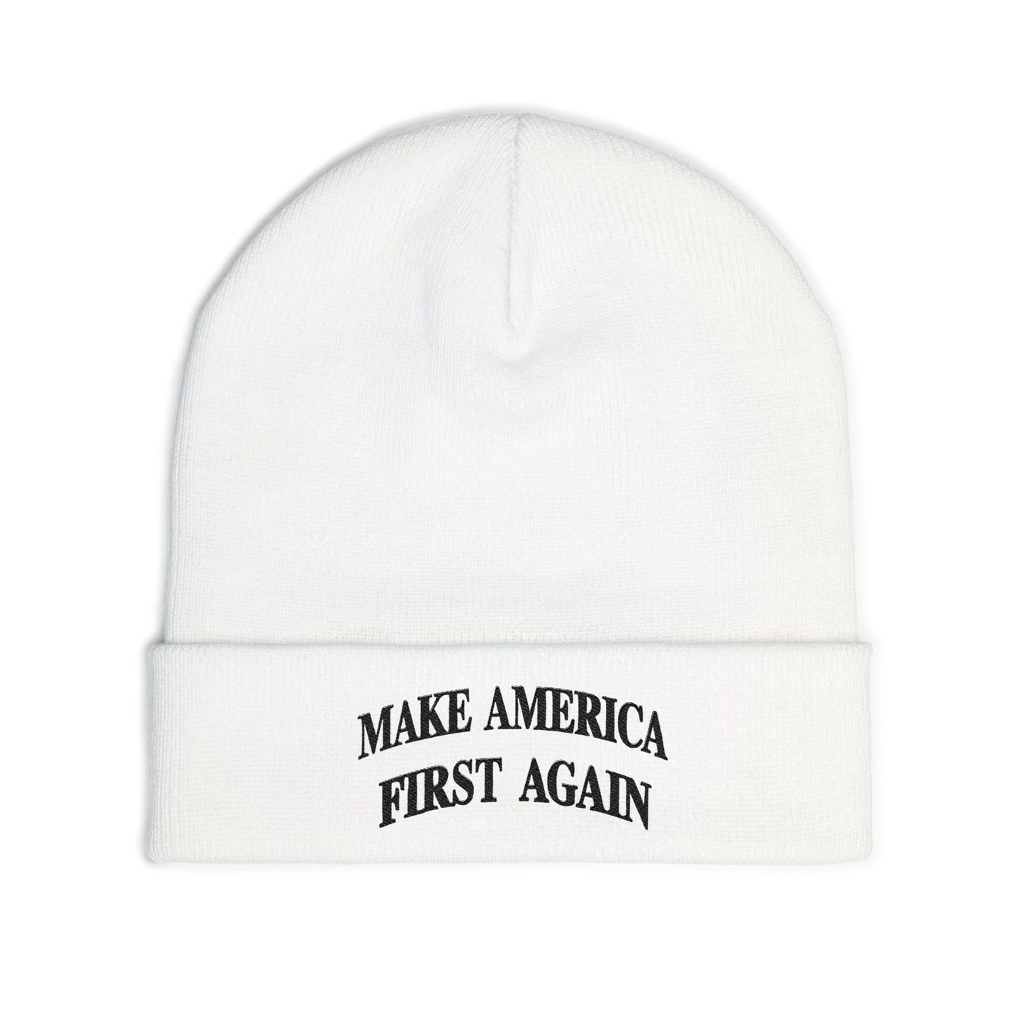 Black "Make America First Again" Embroidered Knit Beanie — "Make America First Again" Beanie