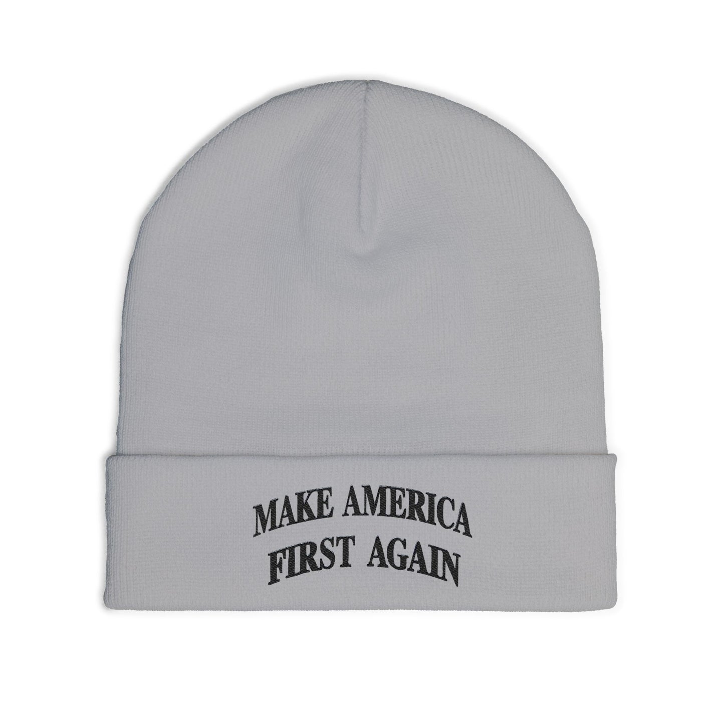 Black "Make America First Again" Embroidered Knit Beanie — "Make America First Again" Beanie