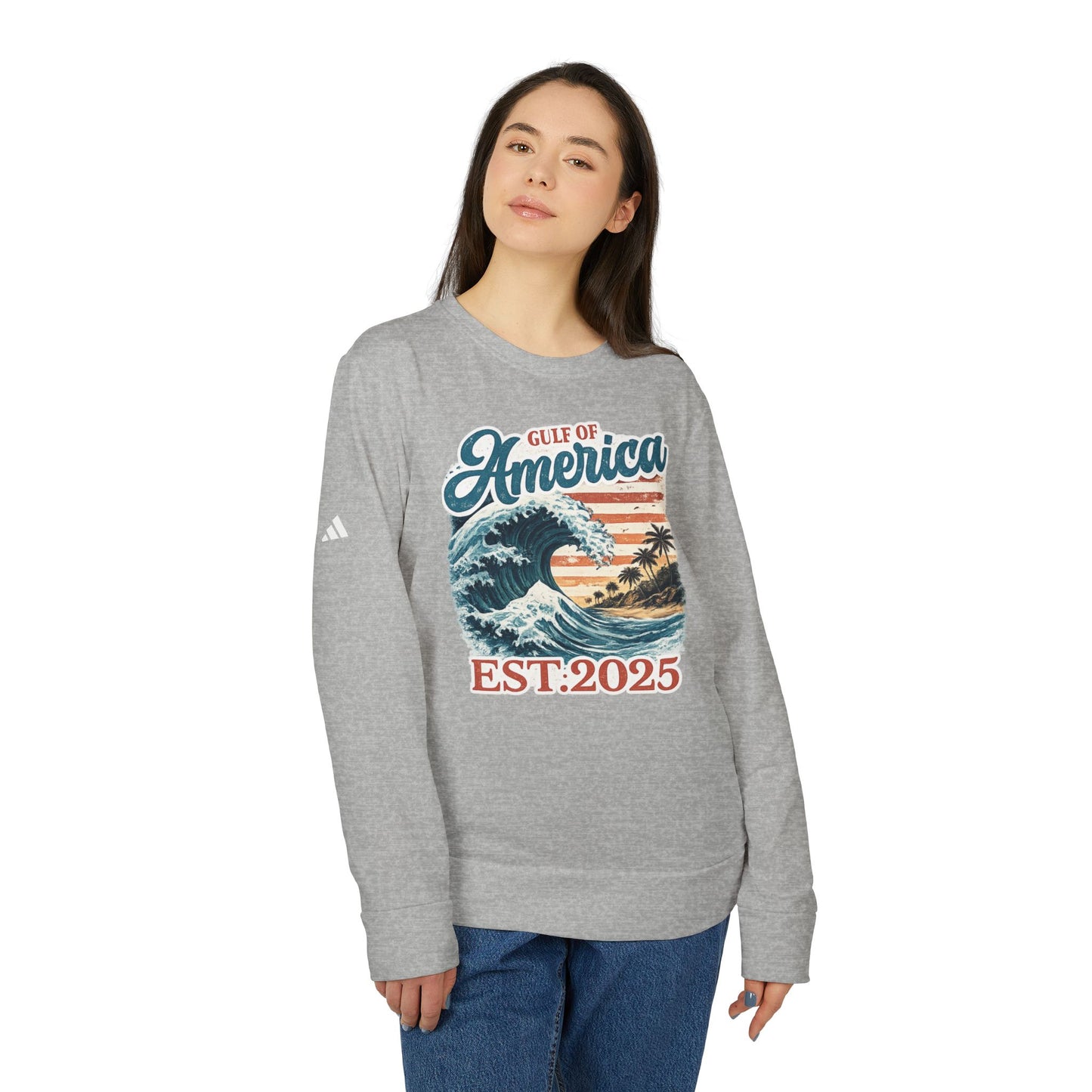 Gulf of America Est. 2025 Waves Adidas Brand Crewneck Sweatshirt