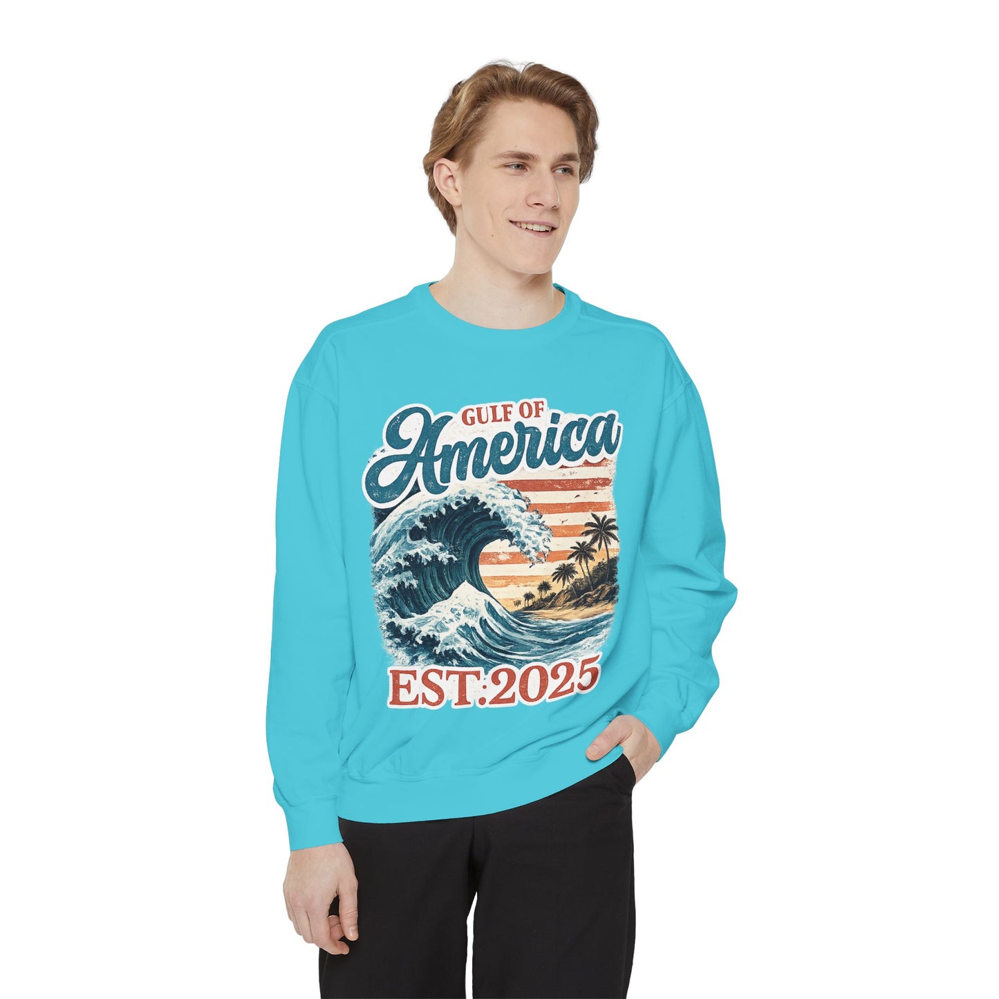 Gulf of America Est. 2025 Waves Comfort Color Brand Crewneck Sweatshirt