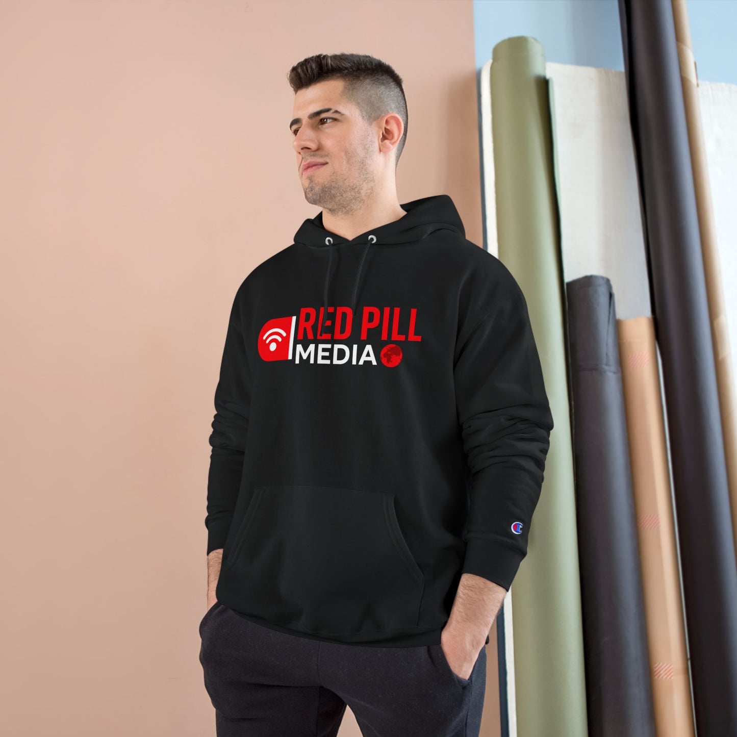 Red Pill Media Logo Champion Brand Hoodie